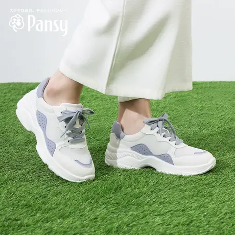 Pansy盼喜日本女鞋休闲运动鞋轻便舒适透气拼色增高厚底鞋子春款商品大图