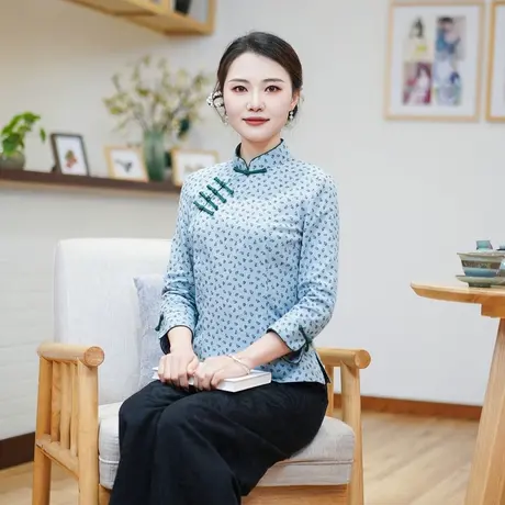 筠雅春秋新款唐装女中国风改良复古时尚中式改良旗袍上衣 24J103图片