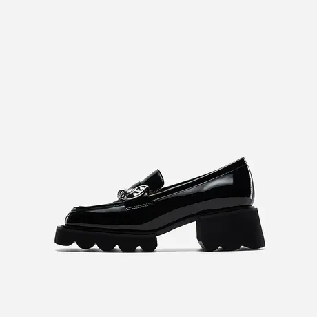 Nine West/玖熙太空履行金属饰扣乐福鞋方头厚底皮鞋图片