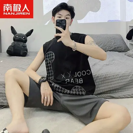 南极人男士睡衣夏季莫代尔背心2023年新款网红时尚无袖家居服套装商品大图