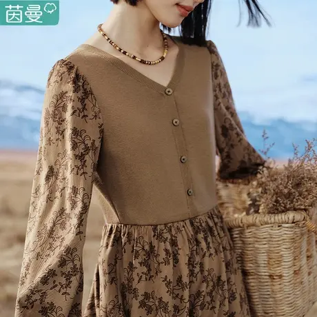 茵曼旗舰店针织连衣裙女士2023秋装新款灯芯绒打底裙子长款毛衣裙商品大图