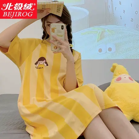 睡衣女士可外穿夏家居服薄2023新款纯棉T恤胖mm女生短袖睡裙大码商品大图