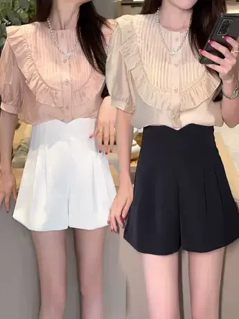 时尚减龄洋气短袖上衣女2023夏季新款设计感小众外穿圆领开衫潮款商品大图