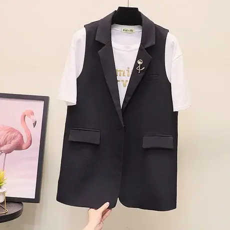 西装马甲女士背心中长款2023春秋季新款韩版外搭坎肩黑色马夹外套商品大图