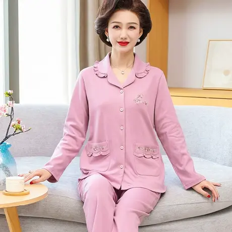 南极人纯棉睡衣女士春秋季长袖中老年妈妈家居服套装2023年新款冬图片