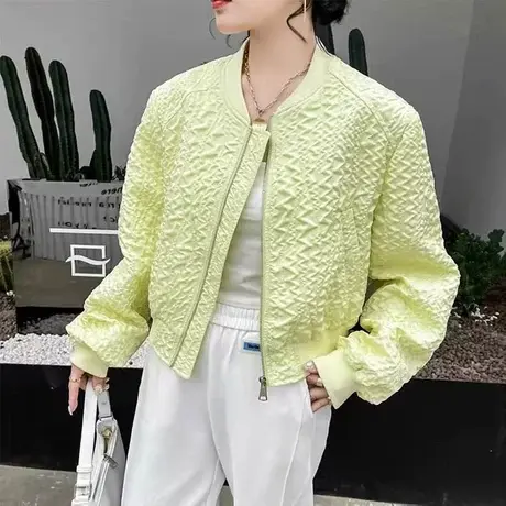 棒球服女2023春新款韩版褶皱宽松立领短款外套百搭小个子夹克上衣图片