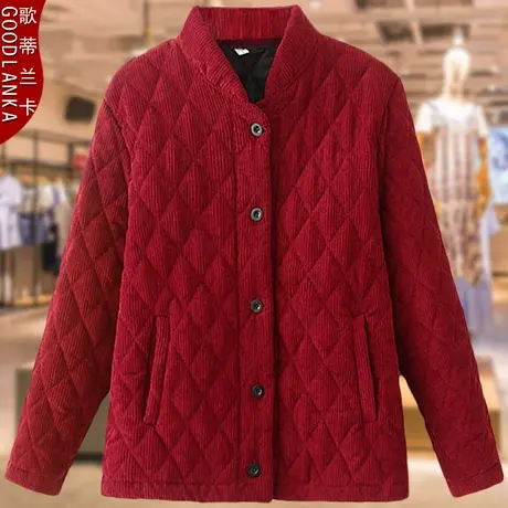 中老年妈妈装冬季棉服大码宽松灯芯绒小棉袄立领夹棉短款棉衣外套商品大图