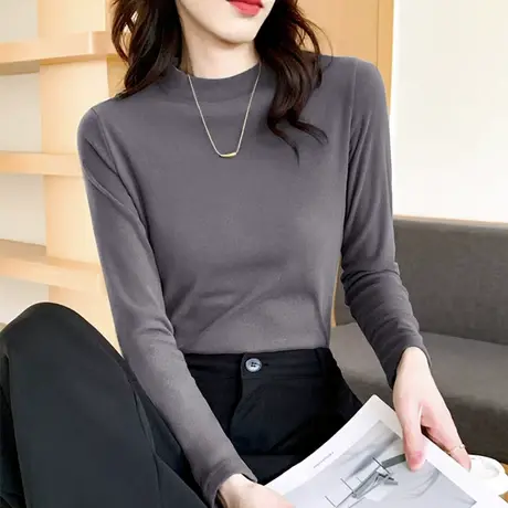 德绒保暖打底衫女内搭秋冬季百搭洋气加绒t恤修身长袖圆领显瘦T恤商品大图