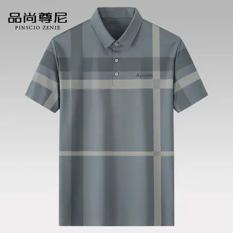 男士短袖t恤冰丝无痕吸湿排汗格纹宽松Polo体恤衫中老年爸爸夏装商品大图