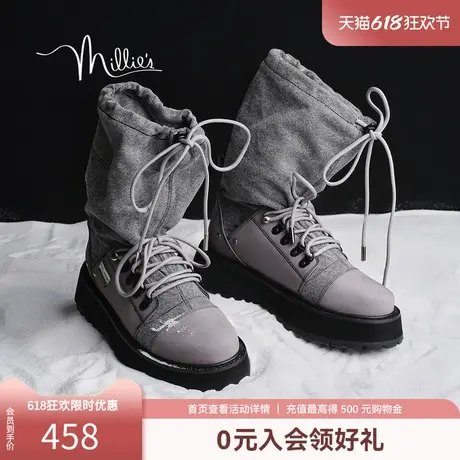 millie's妙丽2025春季潮感户外系带牛皮时装高筒靴女中靴FT299DZ4商品大图