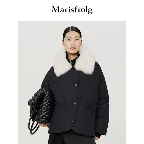 【截短式羽绒服】玛丝菲尔冬季新款黑色毛领慵懒风羽绒服图片