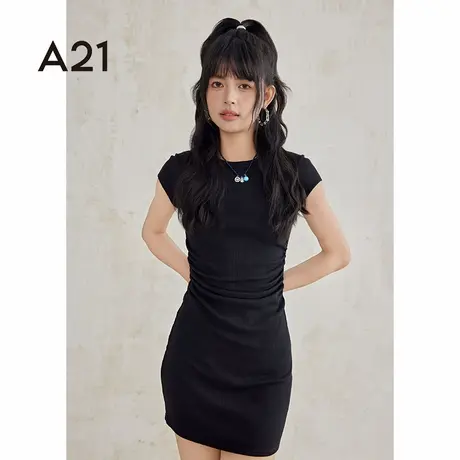 A21短袖包臀裙女士显瘦性感辣妹风纯色连衣裙气质百搭图片