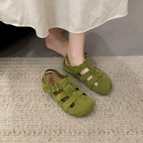 复古小众镂空包头半拖鞋女2025春夏外穿一脚蹬厚底丑萌休闲勃肯鞋图片
