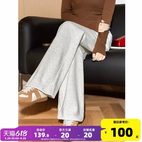 唐狮2025年秋冬季新款女休闲裤高腰宽松阔腿显瘦百搭灰色长裤子商品大图
