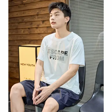 唐狮夏季新款短袖T恤男装白色打底衫宽松上衣休闲衣服男款G商品大图