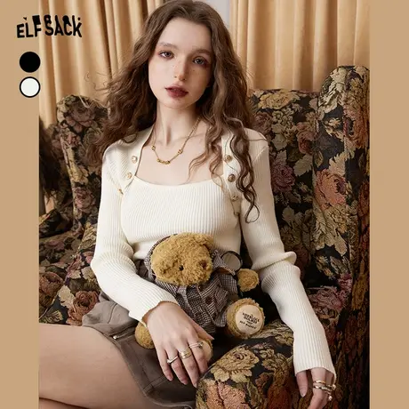 妖精的口袋法式修身打底针织衫女2023秋季新款小个子设计感上衣图片