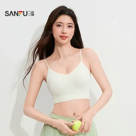 【凉感速干】三福夏季轻薄字母背心休闲运动风带杯聚拢吊带内衣女商品大图