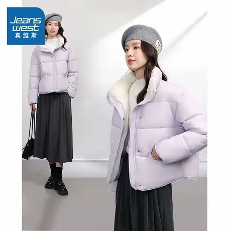 NOB真维斯紫色短款棉服女2025年新款冬季轻薄加厚保暖面包服上衣商品大图