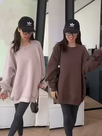 2023秋季新款圆领套头长袖卫衣女美式复古宽松薄款oversize上衣潮商品大图