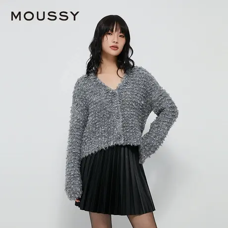 MOUSSY春季新品富家千金风亮银丝V领时尚针织开衫女028HAZ70-1291商品大图