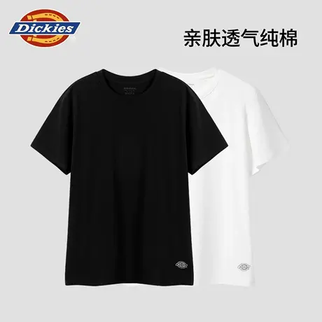 DICKIES男款黑色纯棉打底衫2025夏季短袖情侣圆领上衣宽松纯色T恤商品大图