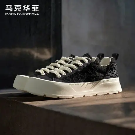 马克华菲开口笑帆布鞋男款2025新款秋冬厚底韩版百搭休闲运动板鞋商品大图
