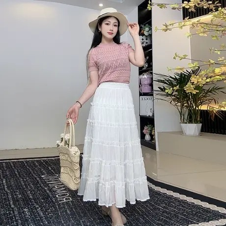 乡美媚2025新款法式木耳边半身裙女夏季新款显瘦遮肚高腰垂感商品大图