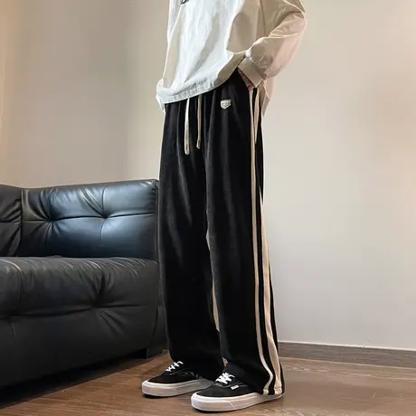 oversize运动宽松裤子男春秋季美式高街直筒休闲裤垂感复古阔腿裤商品大图