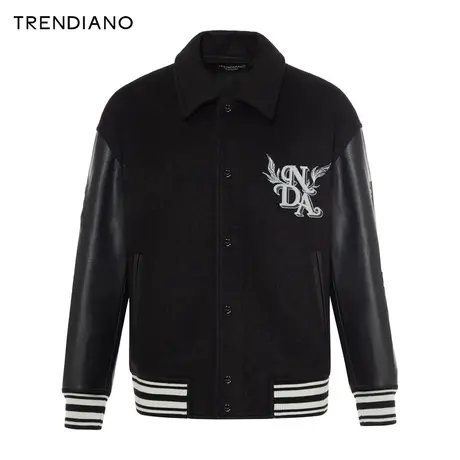 TRENDIANO数字艺术联名系列复合绣花羊绒呢料外套潮2023新款冬季图片