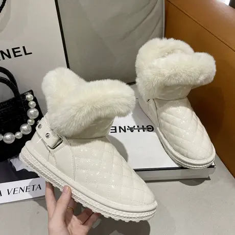 菱格防水雪地靴女毛口加绒加厚2022年新款冬季户外保暖网红棉鞋子图片