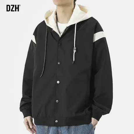 男士江浙沪高街外套男春秋连帽潮牌男装2023年新款假两件夹克百搭图片