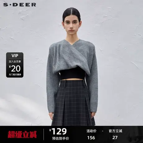 sdeer圣迪奥女装设计感V领交叉不规则针织衫S23383504图片