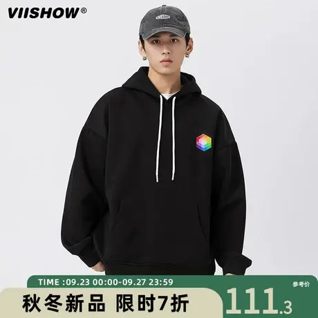 VIISHOW新款潮牌印花连帽卫衣男秋季日系休闲百搭宽松长袖T恤男商品大图