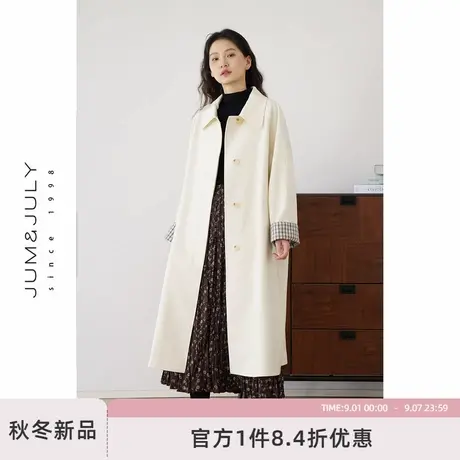 嘉茱莉韩版长款风衣女2025秋季新款上衣单排扣简约通勤休闲外套商品大图