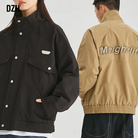 男士美式刺绣夹克男秋季立领2023新款工装休闲外套男款大码情侣装商品大图