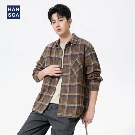 hansca格子衬衫男高级感痞帅2025新款秋季青少年休闲长袖衬衣外套商品大图