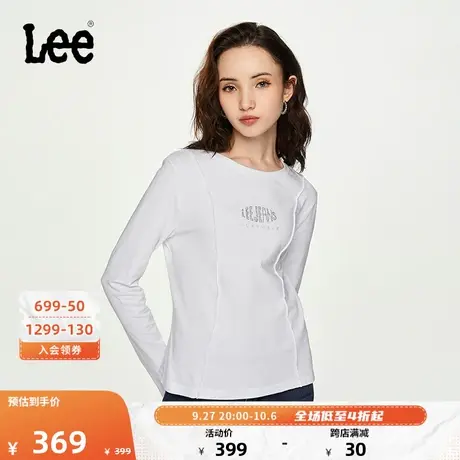 Lee商场同款23秋冬新品舒适版Y2K风格水钻logo白色女长袖T恤潮流图片