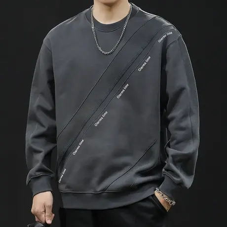 重磅潮牌卫衣男秋冬款圆领男款美式拼接衣服秋季2023新款长袖大码商品大图