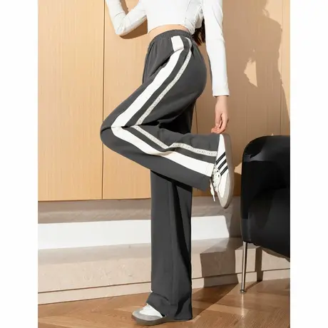 唐狮休闲裤女新款秋冬宽松显瘦百搭阔腿裤侧边拼接百搭裤kzTD图片