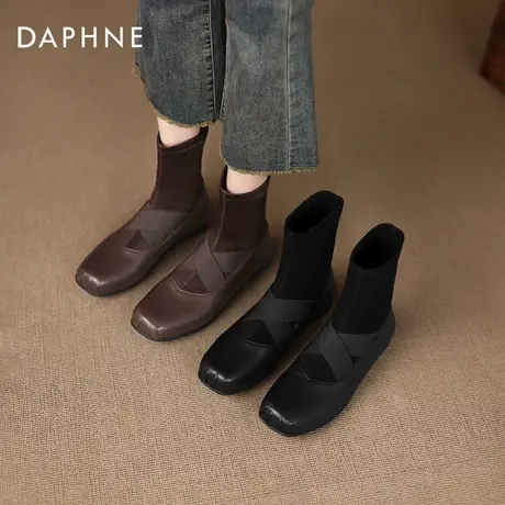 达芙妮加绒短靴女2026新款冬季芭蕾瘦瘦靴子玛丽珍马丁靴弹力袜靴商品大图