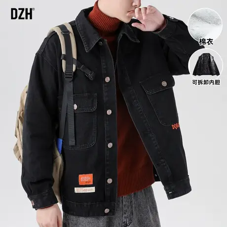 男士工装牛仔棉服男大码韩版潮流冬季可拆卸内胆外套加厚棉衣棉袄商品大图