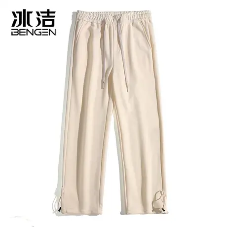 冰洁直筒休闲裤男2023秋冬季新款纯色简约垂坠感抽绳百搭长裤GLB商品大图