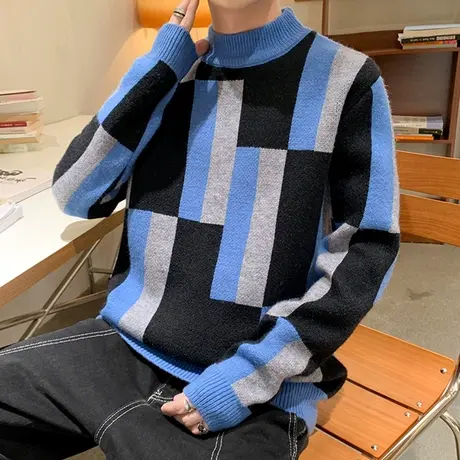 秋冬季半高领毛衣男青少年打底衫大童加厚羊毛衫高中学生保暖线衣商品大图