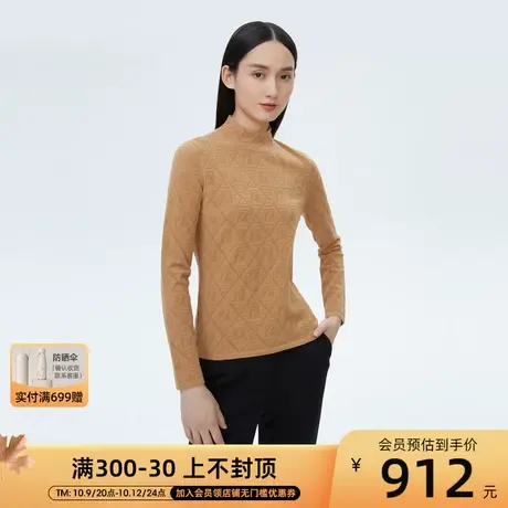 LANCY/朗姿秋季新款小立领收腰长袖针织衫女通勤高级设计感商品大图