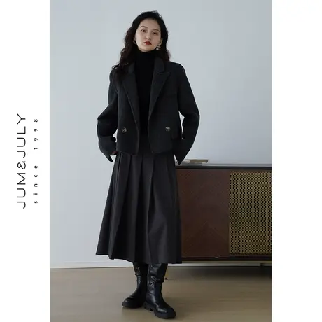 嘉茱莉2023秋冬新款羊毛双面毛呢大衣女小个子短款宽松毛呢外套图片