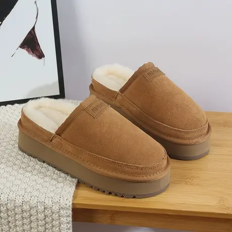 厚底皮毛一体雪地靴女2023新款毛毛鞋包头半拖外穿冬季加绒棉拖鞋商品大图