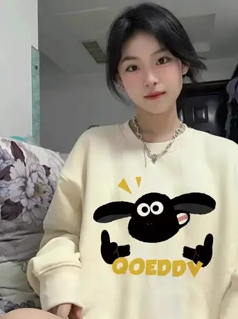 美式复古圆领卫衣女款外套春秋季2023新款爆款小个子韩系无帽上衣图片