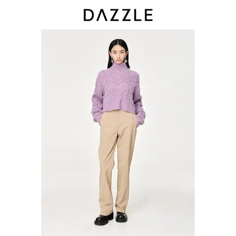 DAZZLE地素奥莱春秋复古短款绞花高领针织衫毛衣内搭上衣女商品大图