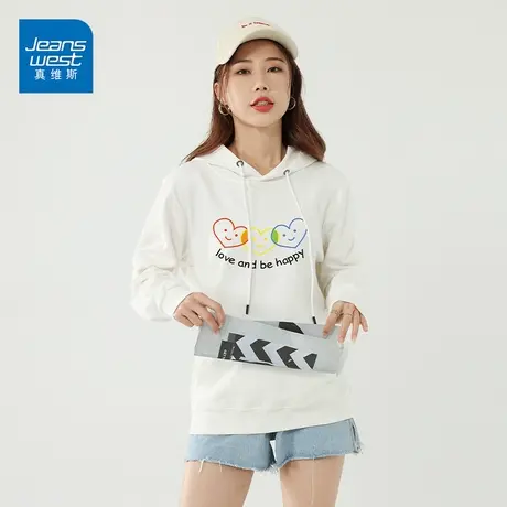 真维斯连帽卫衣女2023春季新款爱心印花长袖上衣潮流韩版外套商品大图