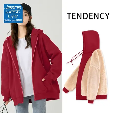 真维斯LIFE今年流行卫衣2023冬季加绒加厚小个子上衣韩系慵懒外套商品大图